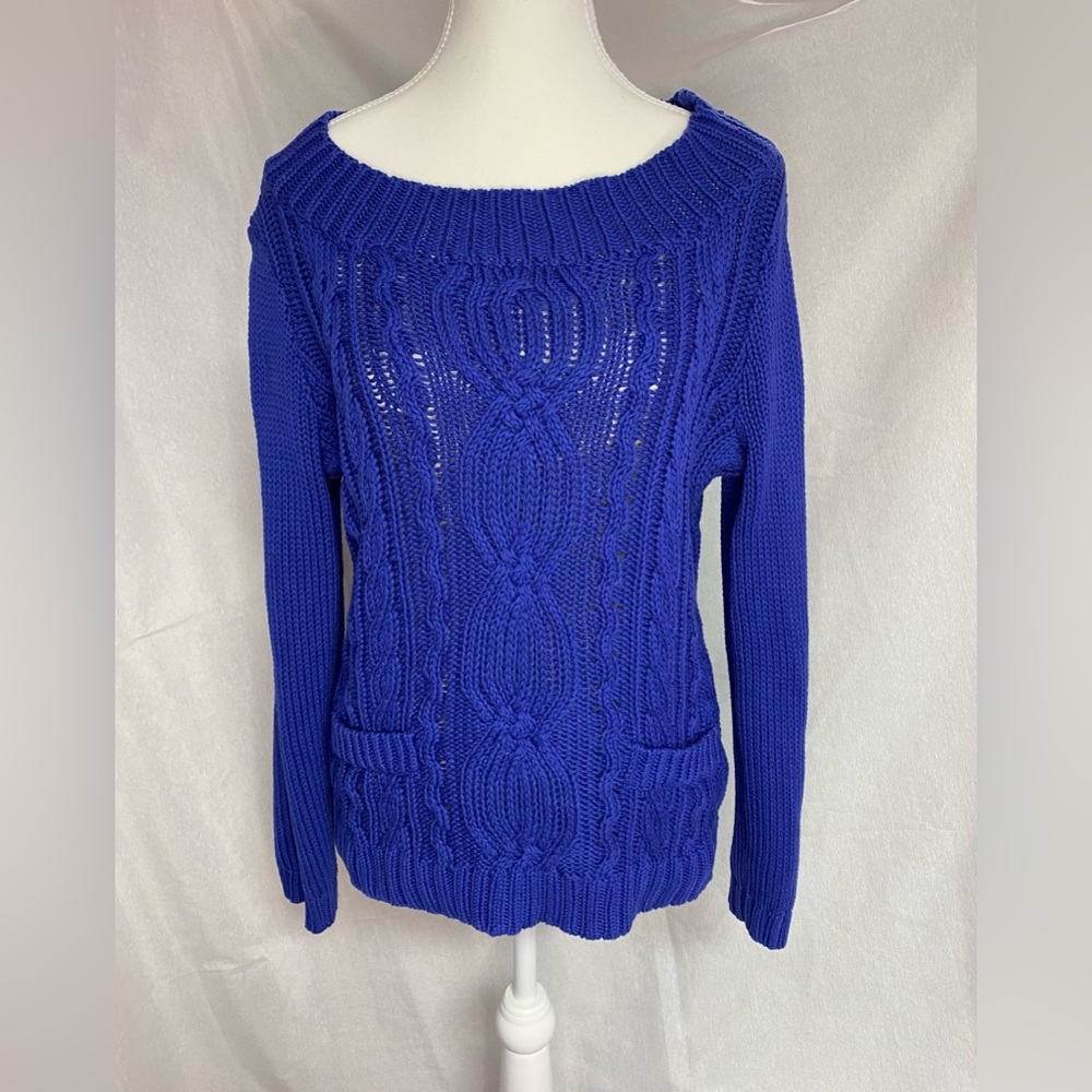 Chicos Cobolt blue off the shoulder sweater with pockets size 1 or medium